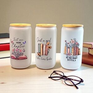 Book Lover Frosted Glass Cup 16oz